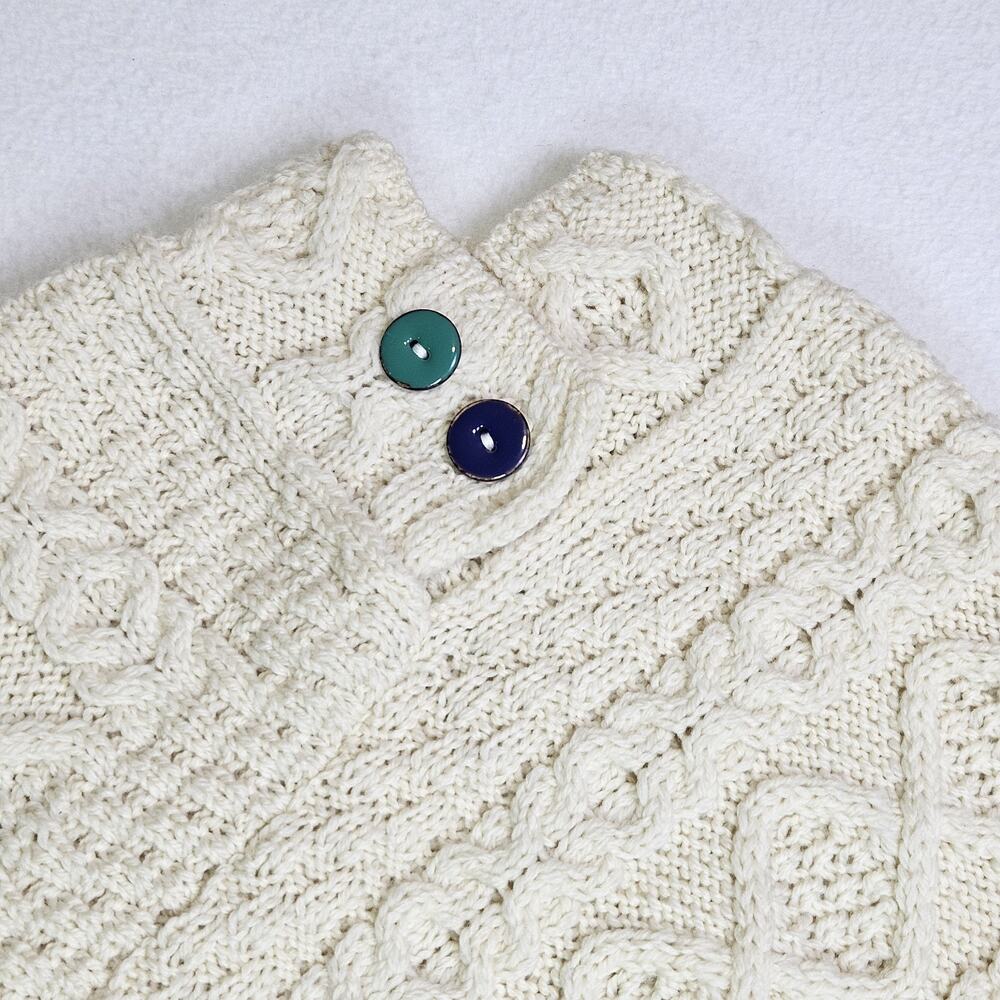 Aran Sweater 100% Merino Wool Girls S Shawl Poncho Cream Cable Knit Ireland Knit - Picture 11 of 12